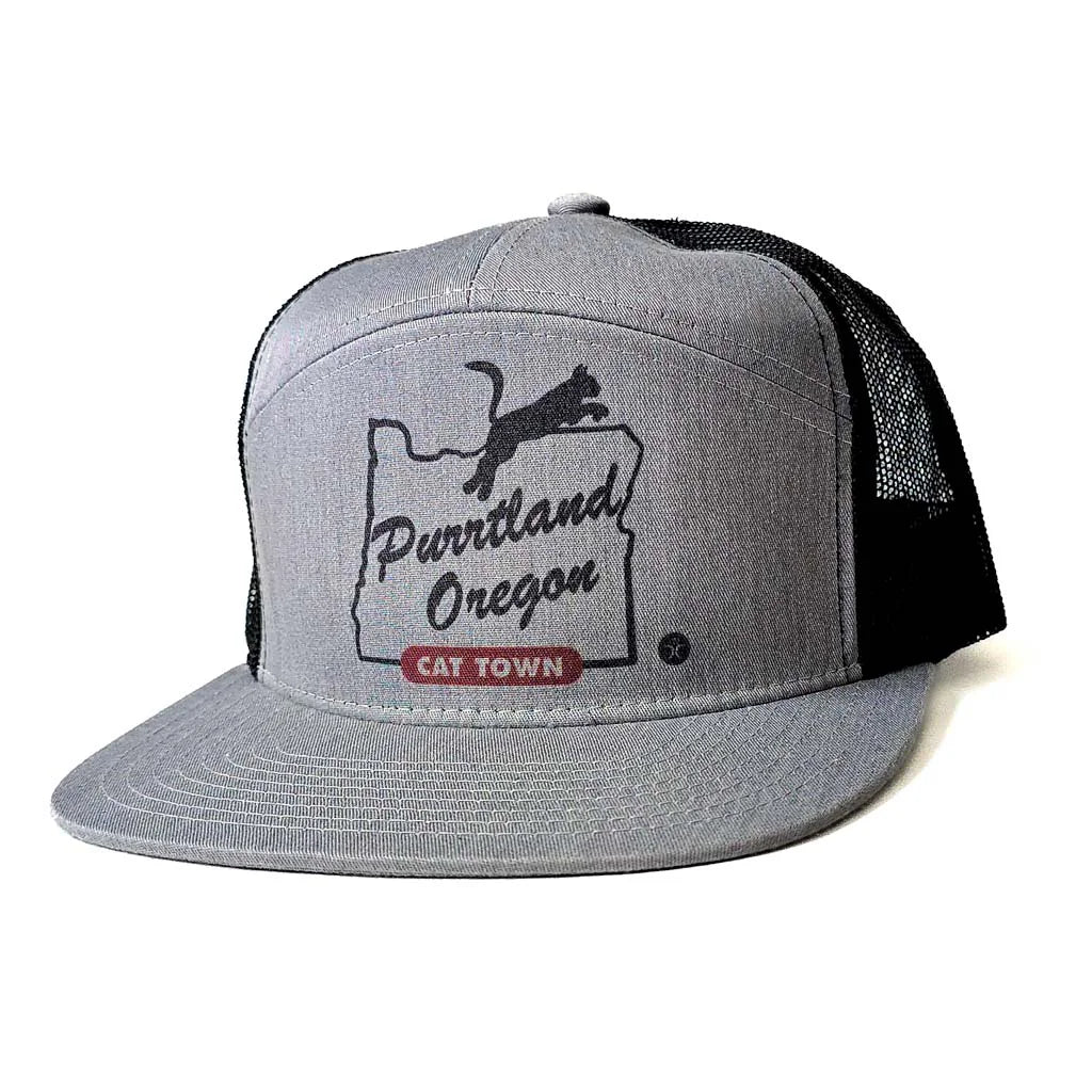 Purrtland Oregon Cat Town - 7 panels Flat Bill Hat