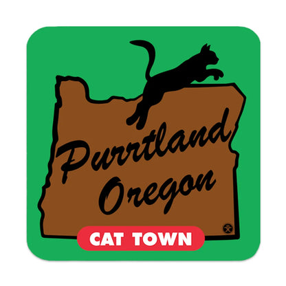 Black Cat Purrtland Cat Town - Green/brown - Cork Coaster