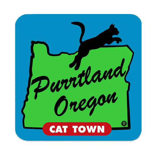 Black Cat Purrtland Cat Town - Blue/Green - Cork Coaster