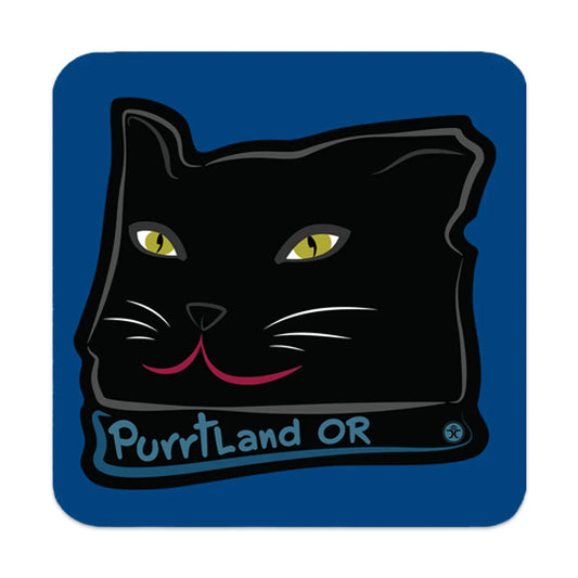 Black Cat Purrtland OR - Blue - Cork Coaster