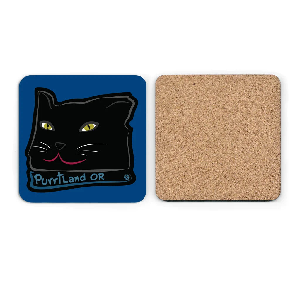 Black Cat Purrtland OR - Blue - Cork Coaster