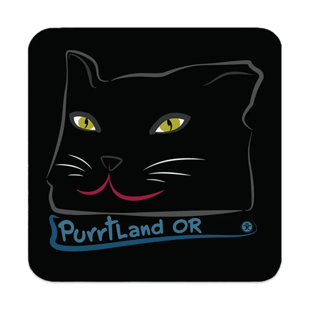 Black Cat Purrtland OR - Black - Cork Coaster
