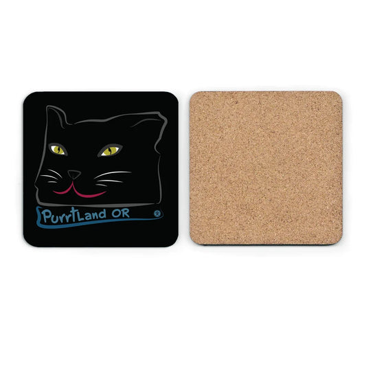 Black Cat Purrtland OR - Black - Cork Coaster