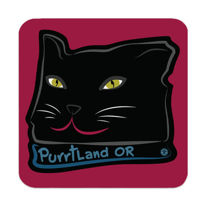 Black Cat Purrtland OR - Red - Cork Coaster