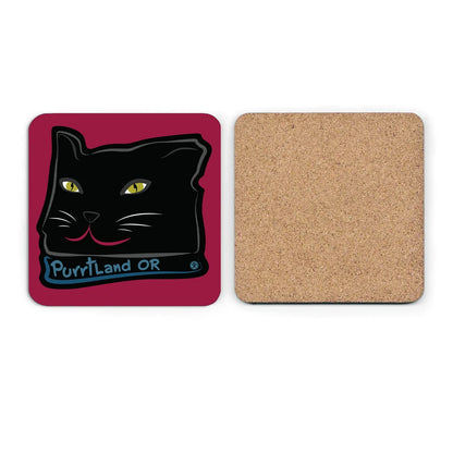Black Cat Purrtland OR - Red - Cork Coaster